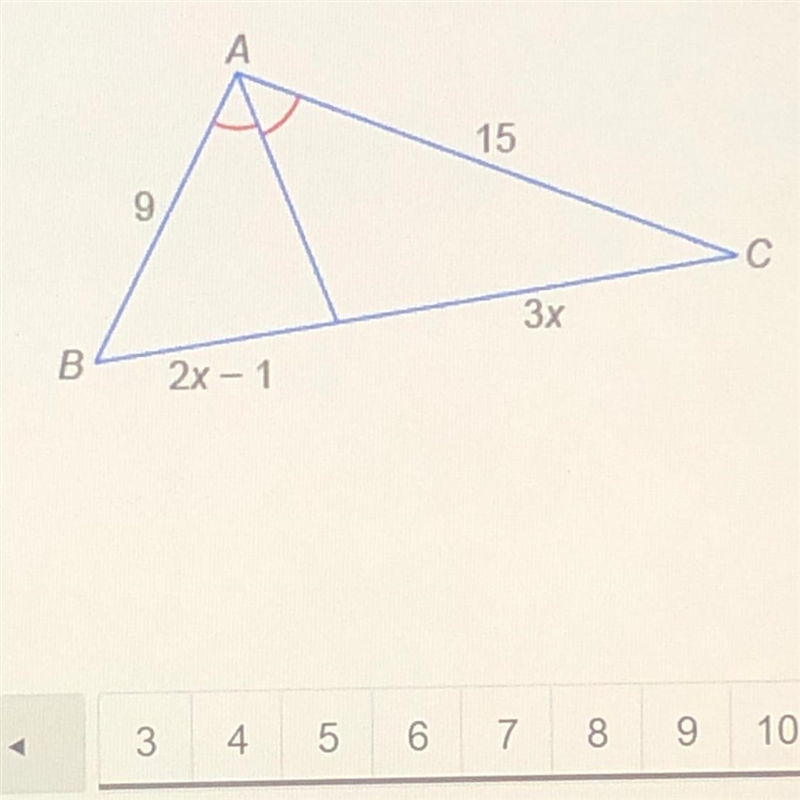 What is the value of x? Enter answer in the box А 15 9 с 3х В 2х - 1 5 6.-example-1