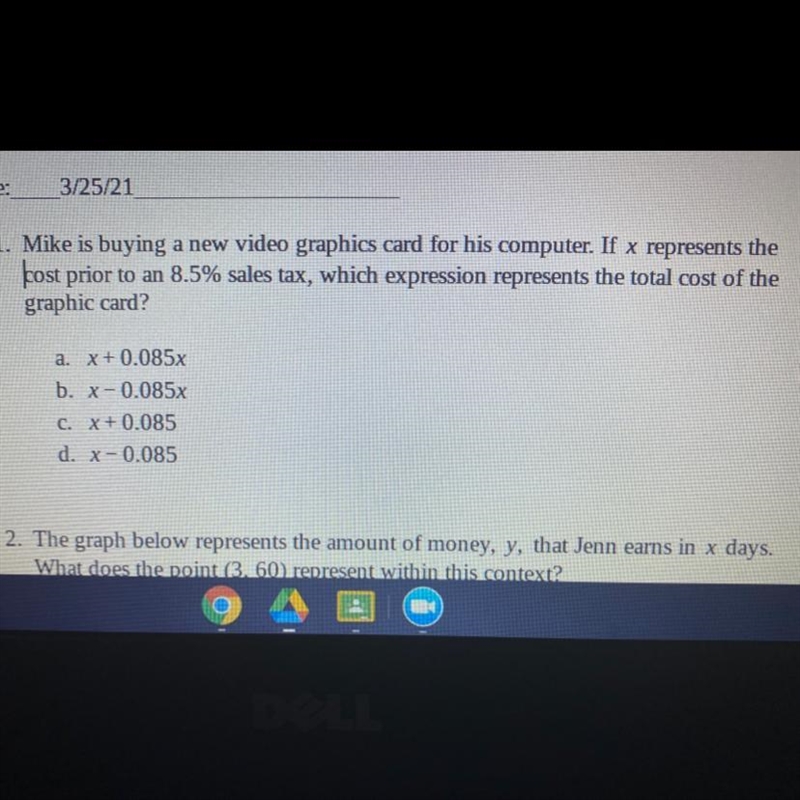 1. Mike is buying a new video graphics card for his computer. If x represents the-example-1