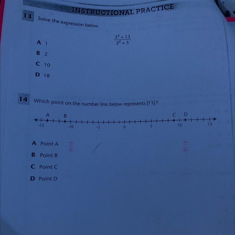 Which point on the number line below represents |11|? C D A B 10 15 -15 -10 5 -5 0 A-example-1