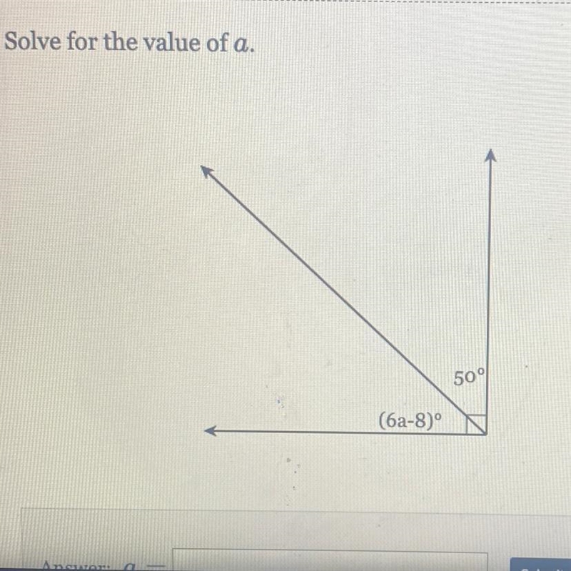 Solve for the value of a. 50° (6a-8)-example-1