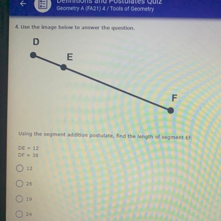 Using the segment addition postulate find the length of segment EF-example-1