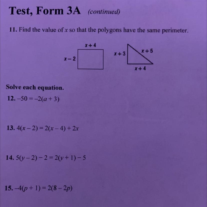 11. Find the value of r so that the polygons have the same per X+4 x + 5 x + 3 X-2 X-example-1