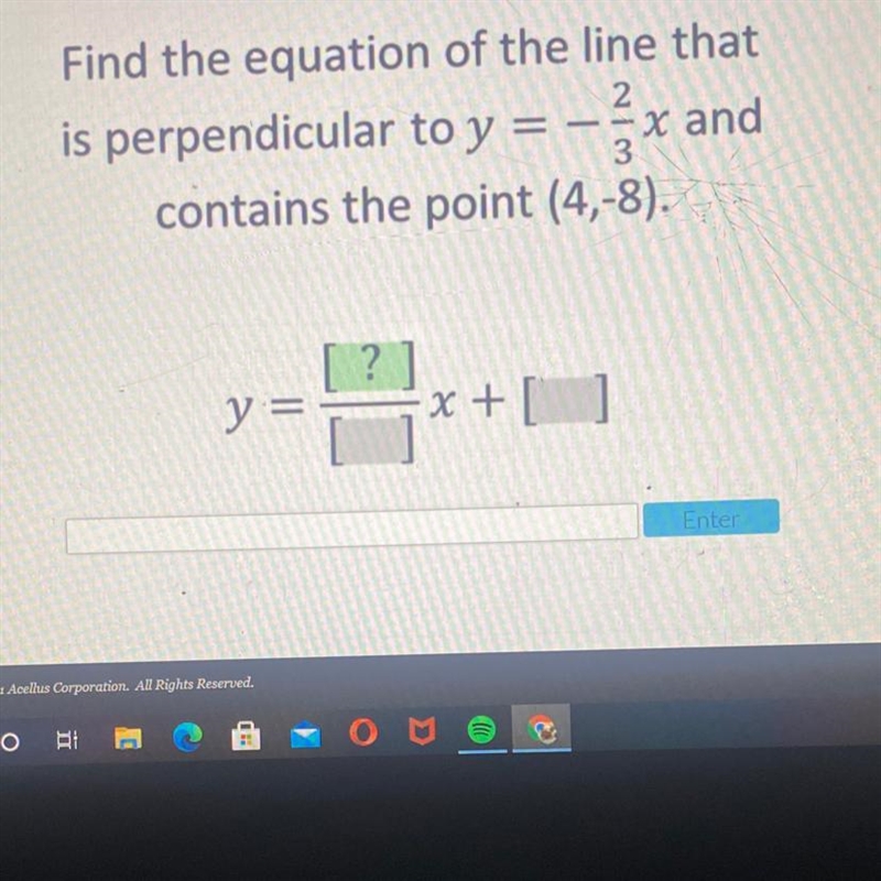 Find the equation of the line that is perpendicular to y = – -x and contains the point-example-1