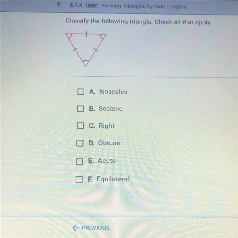 Classify the following triangle. Check all that apply-example-1