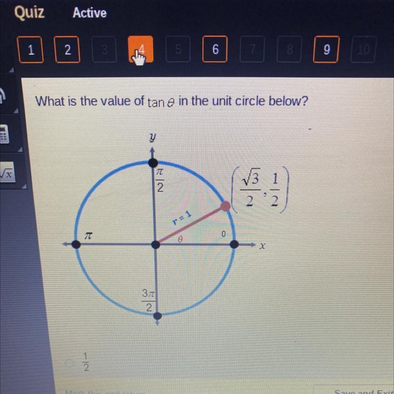 What is the value of tan 0 in the unit circle below?-example-1