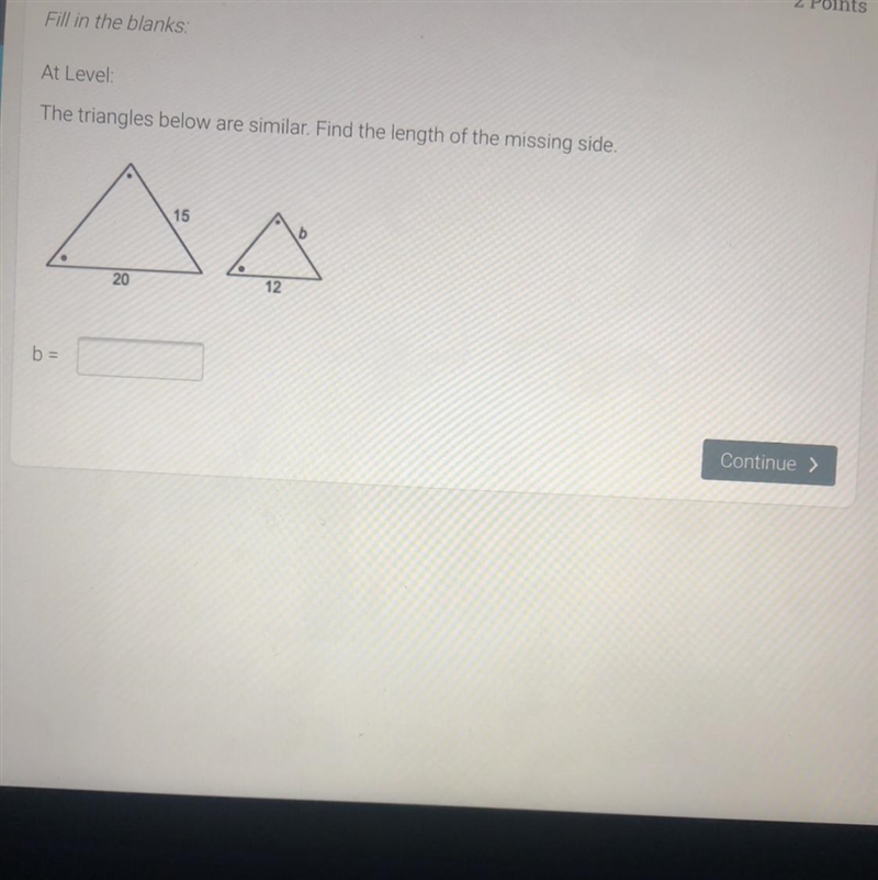 The triangle below are similar find the lengths of the missing side.-example-1