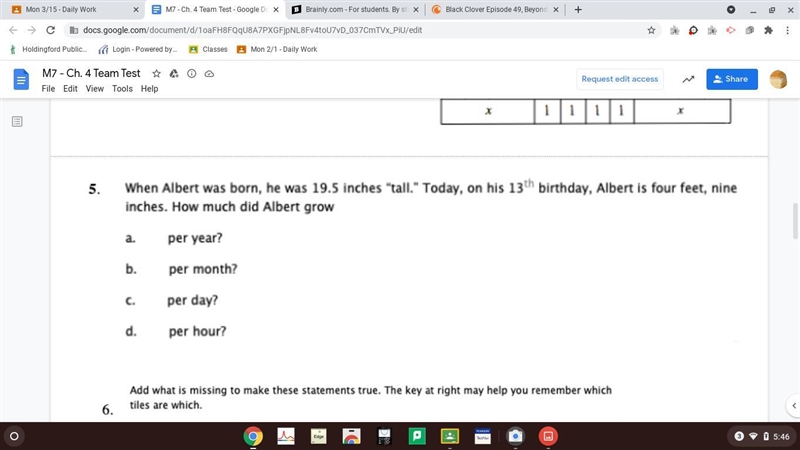 When Albert was born, he was 19.5 inches "tall". Today, on his 13th birthday-example-1