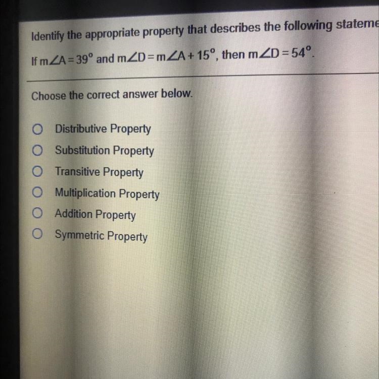 Identify the appropriate property that describes the following statement. If m Choose-example-1