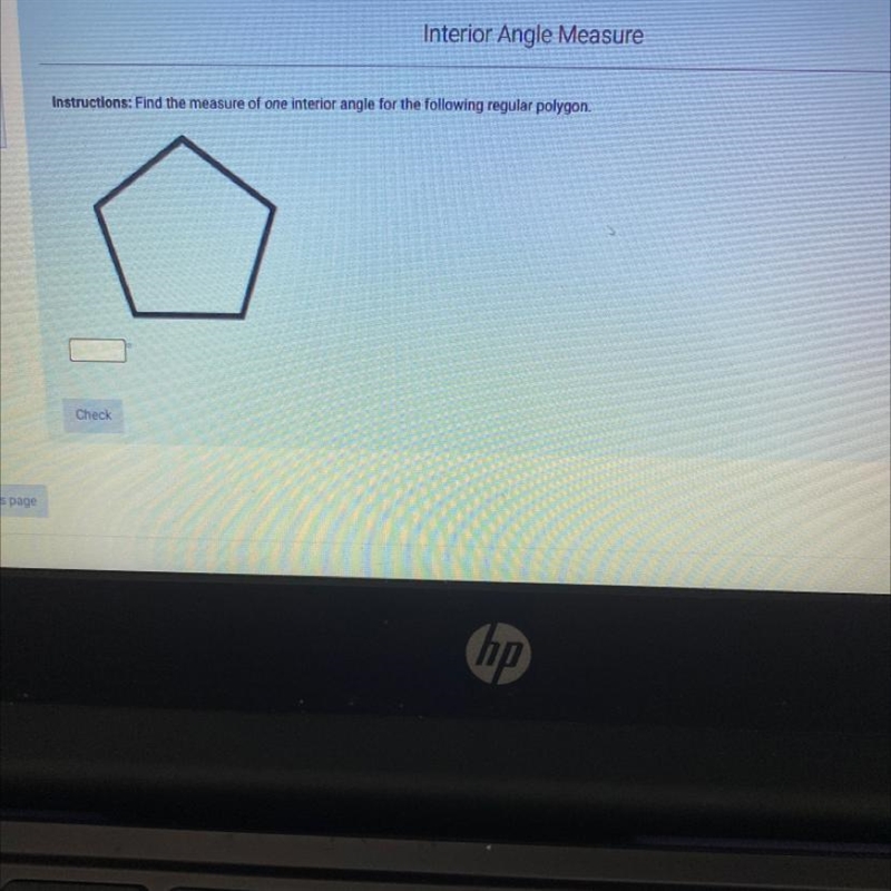 Find the measure of one interior angle for the following regular polygon-example-1