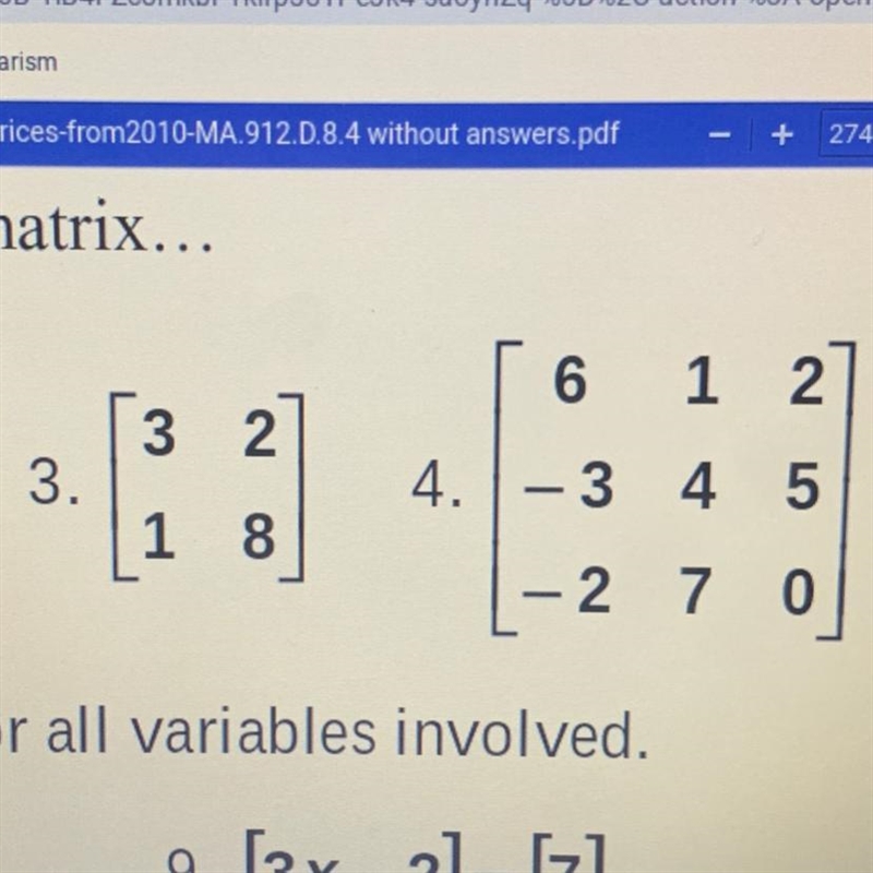 PLSS HELP!!!! State the dimensions of each matrix (number 3 and 4)-example-1