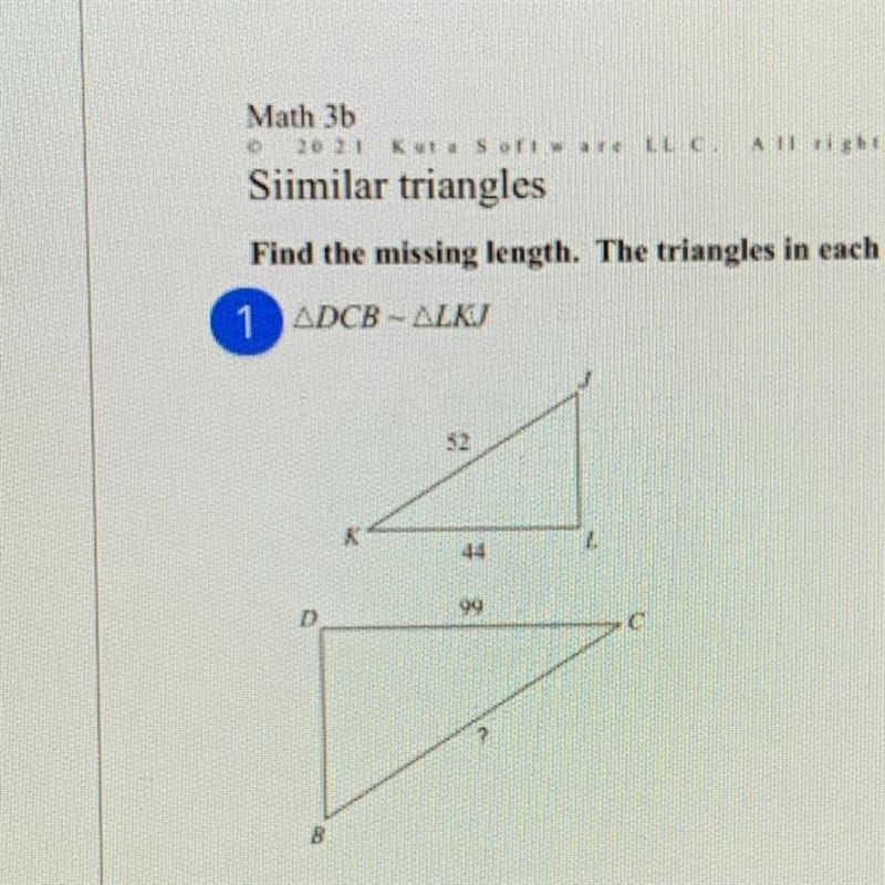 This is a similar triangle please find the missing length. (?)-example-1