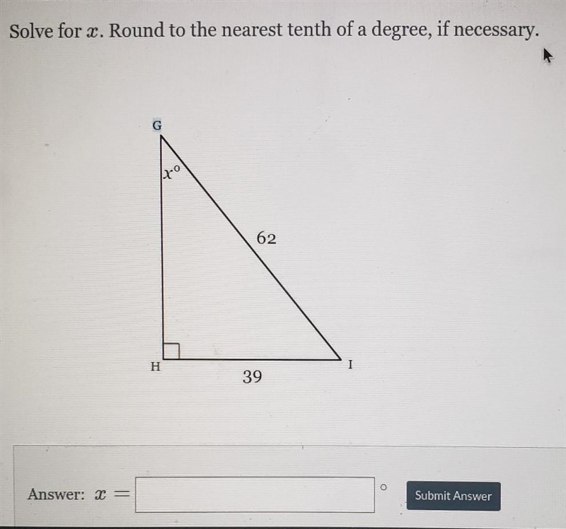 Solve for x. round to the nearest tenth of a degree, if necessary.​-example-1