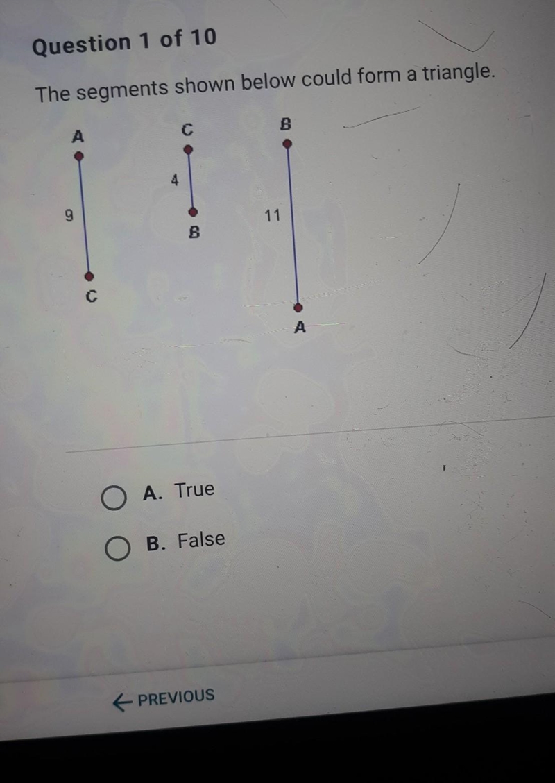 The segment shown below could form a triangle​-example-1