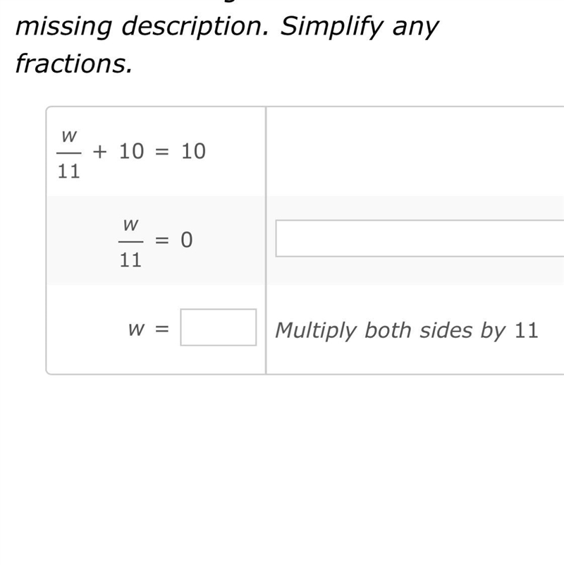 W/11+10=10 w/11=0. W=-example-1