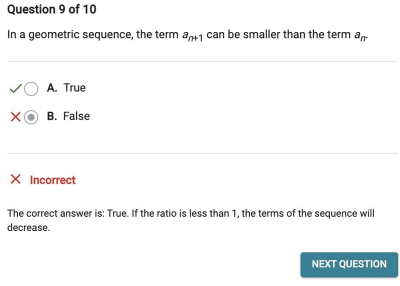 In a geometric sequence, the term a(n+1) can be smaller than the term a(n-)-example-1