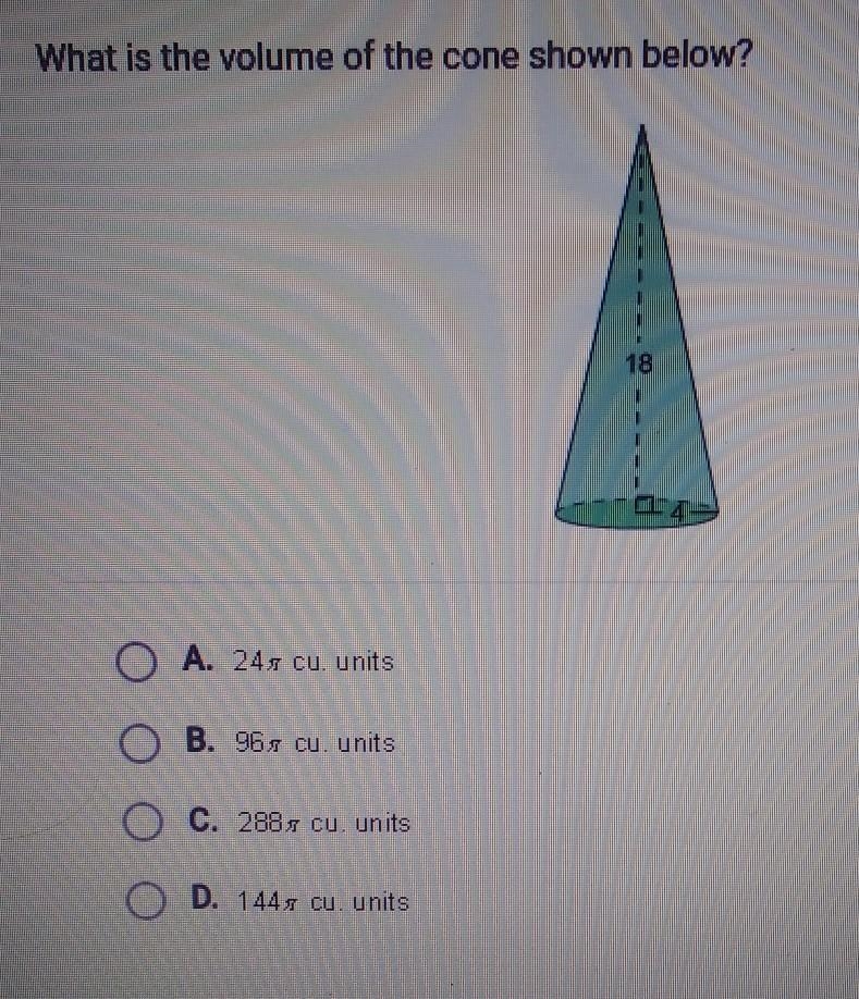 What is the volume of the cone below?​-example-1