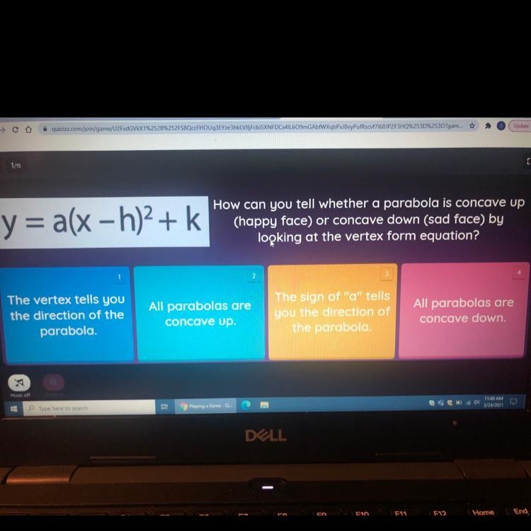 How can you tell whether a parabola is concave up (happy face) or concave down (sad-example-1