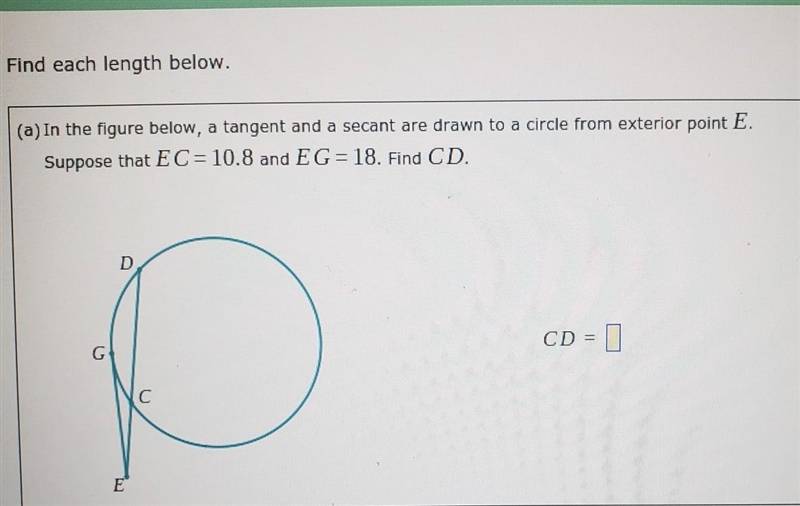 In the figure below, a tangent and a secant are drawn to a circle from exterior point-example-1