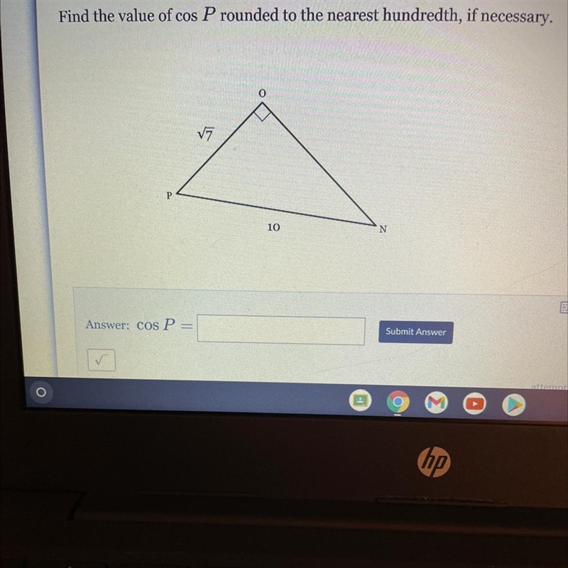 Find the value of cos P rounded to the nearest hundredth, if necessary.-example-1