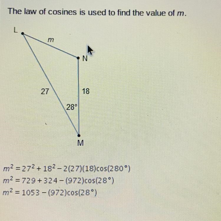 To the nearest whole number, what is the value of m? O 13 O 14 O 43 O 45-example-1