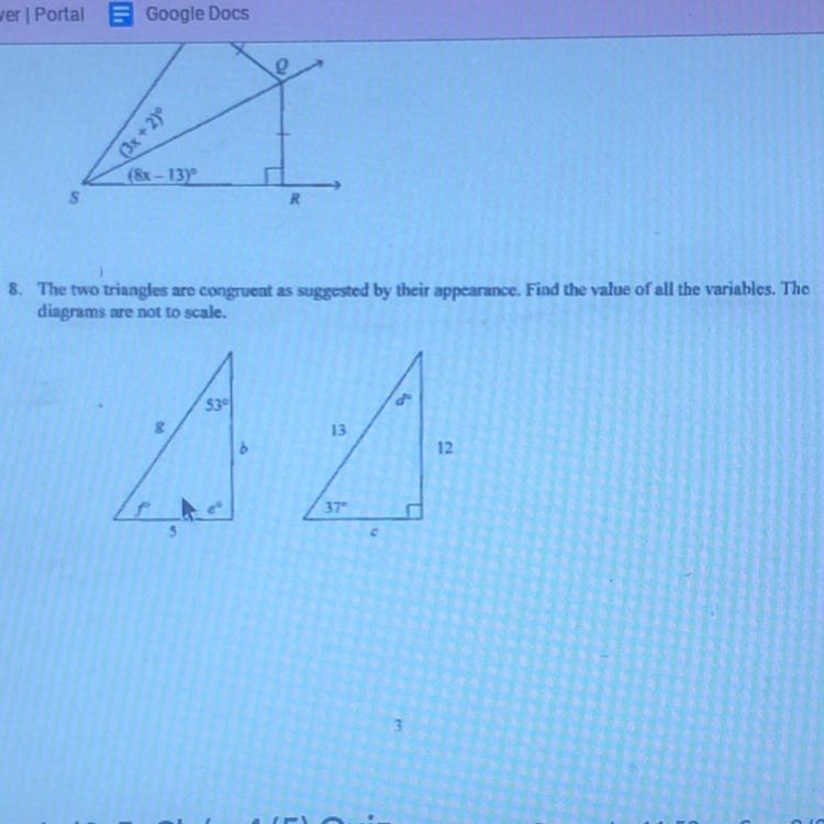 8. The two triangles are congruent as suggested by their appearance. Find the value-example-1