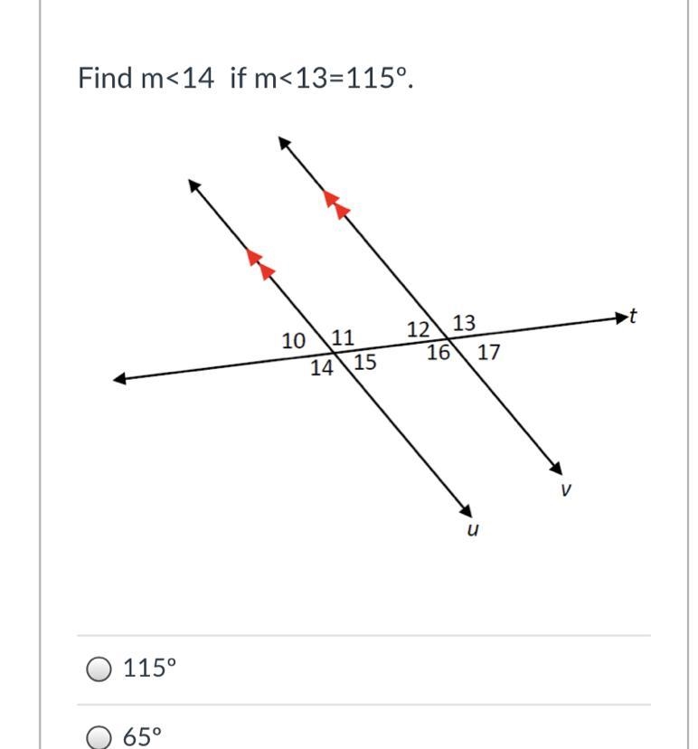 Find m<14 if m<13=115º.-example-1