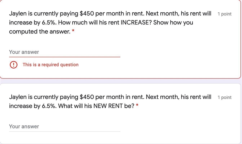 Answer these questions 1) Jaylen is currently paying $450 per month in rent. Next-example-1