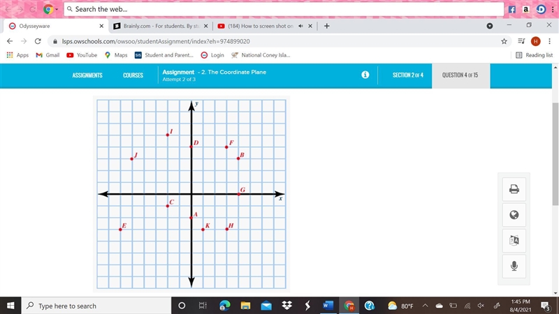 Please Help ! Which of the following describes point D? (-4, 0) (0, -4) (0, 4) (4, 0)-example-1