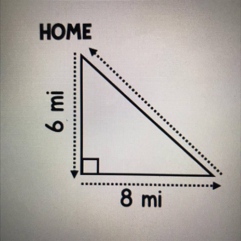 Chuck left his house to ride his bike in a path like the right triangle shown. How-example-1