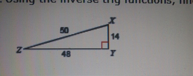 Using the inverse trig functions, find the measure of angle X to the nearest degree-example-1