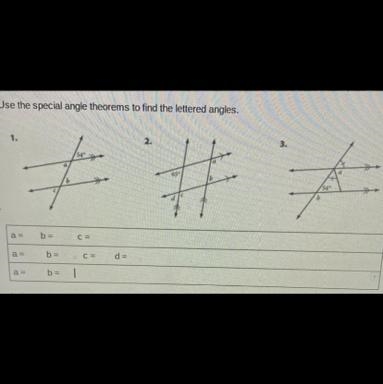 Use the special angle theorems to find the letters angles.-example-1