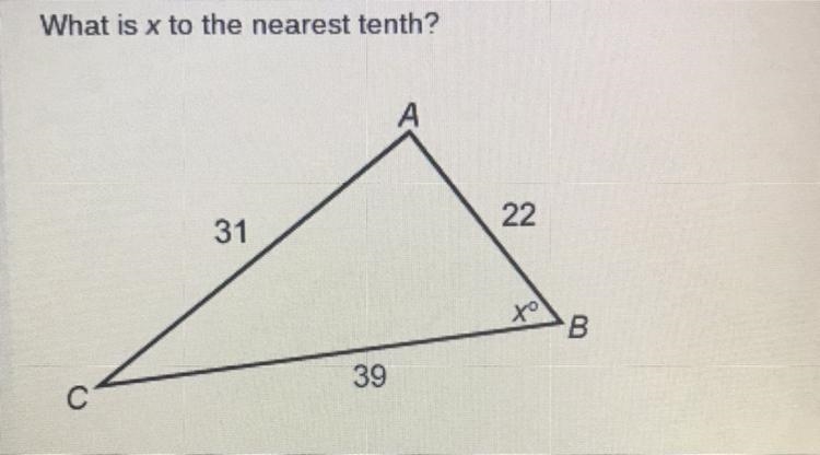 What is x to the nearest tenth? Show work pls.-example-1