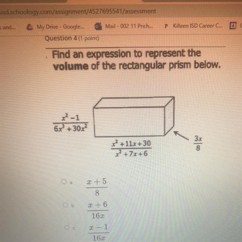 Find an expression to represent the volume of the rectangular prism below,-example-1