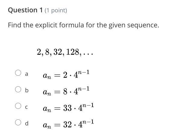 Find the explicit formula for the given sequence.-example-1