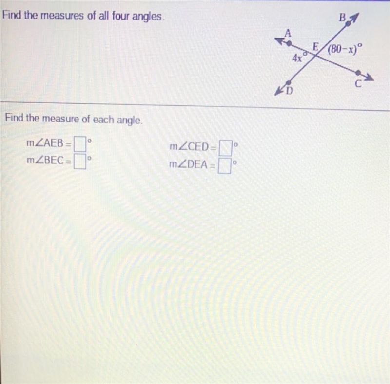 HELP **** Find then measures of all four angles.-example-1