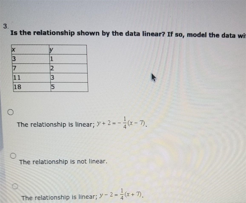 Is the relationship shown by the data linear? if so, model the data with an equation-example-1