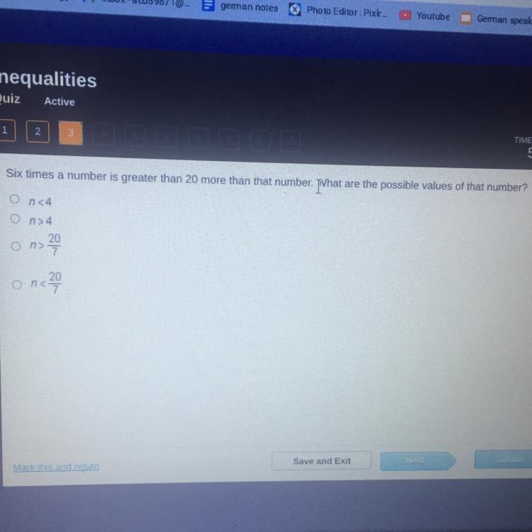 Six times a number is greater than 20 more than that number. What are the possible-example-1