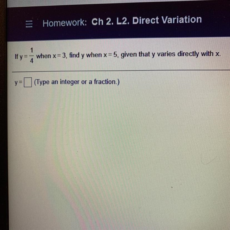 1 If y = 7 when x= 3, find y when x=5, given that y varies directly with x.-example-1