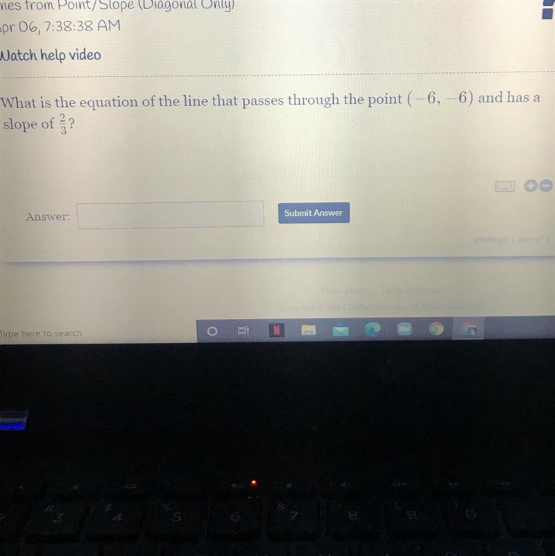 What is the equation of the line that passes through the point (-6,-6) and has a slope-example-1