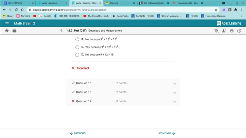 If the side lengths are 9, 12, and 15, is this a right triangle?-example-1