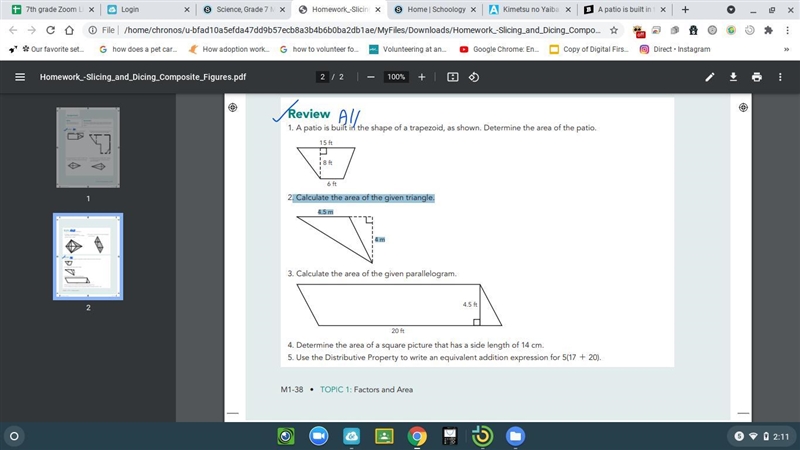 . Calculate the area of the given triangle. 4.5 m 4 m-example-1