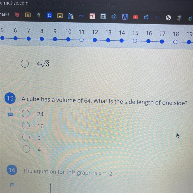 A cube has a volume of 64. What is the side length of one side #15-example-1