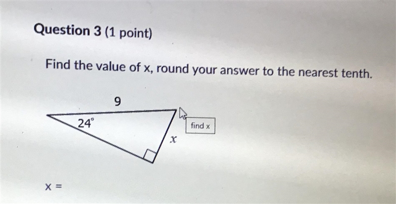 Find the value of x, round your answer to the nearest tenth.-example-1