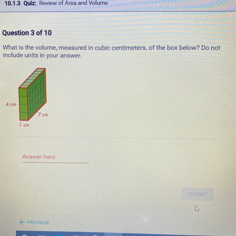 What is the volume, measured in cubic centimeters, of the box below? Do not include-example-1