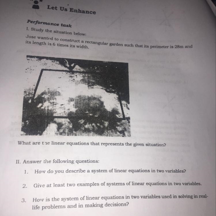 None sense >report I. Study the situation below: Jose wanted to construct a rectangular-example-1