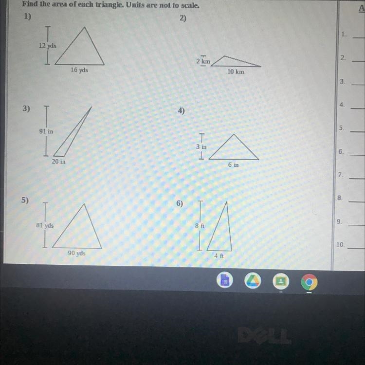 Find the area of each triangle . Units are not to scale .-example-1