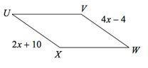 HELP DUE IN 10 MINS! Solve for x in the parallelogram below: x=??-example-1