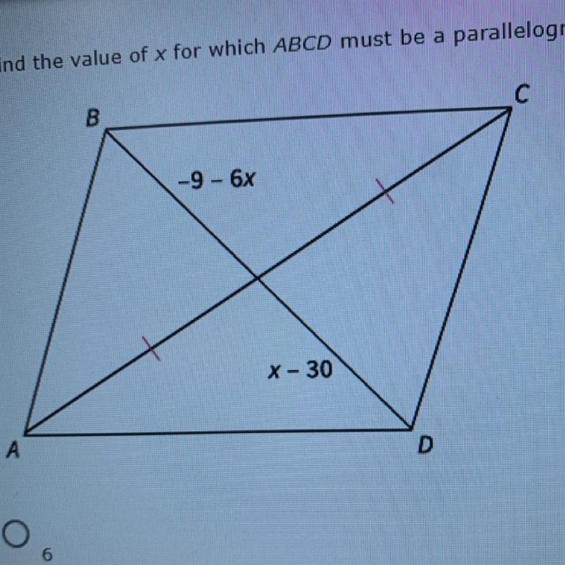 Find the value of x for which ABCD must be a parallelogram. 6 54 3 27-example-1