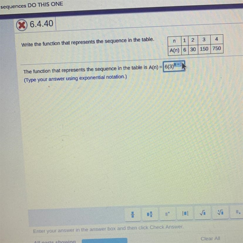 Write the function that represents the sequence in the table-example-1