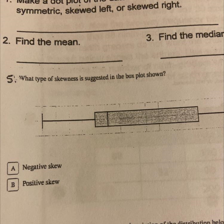 5. What type of skewness is suggested in the box plot shown? A Negative skew B Positive-example-1